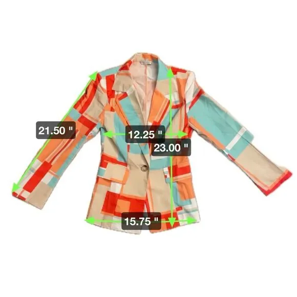 GLAMAKER Vintage Geometric One Button Blue Red Orange Colorblock Blazer Size S - Picture 7 of 7